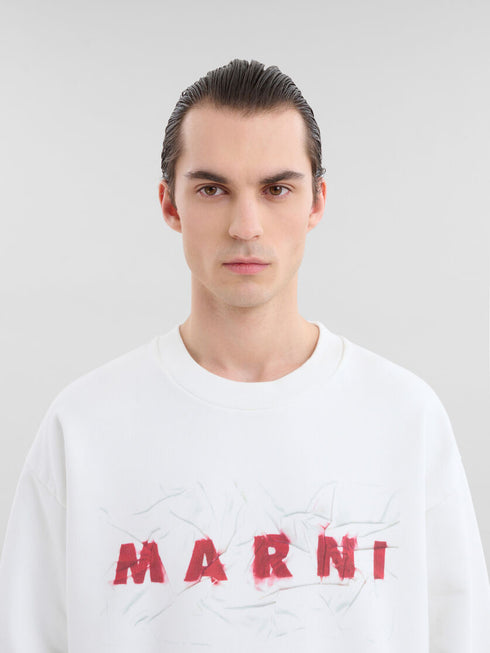 MARNI White organic cotton sweatshirt with wrinkled Marni logo Mens Apparel