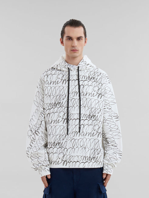 MARNI White organic cotton hoodie with Marni Scribble motif Mens Apparel