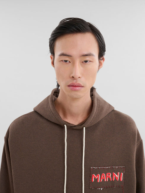 MARNI Brown melange cotton hoodie with Marni patch Mens Apparel