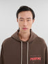 MARNI Brown melange cotton hoodie with Marni patch Mens Apparel