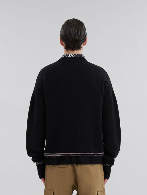 MARNI Black wool jumper with maxi Marni intarsia Mens Apparel