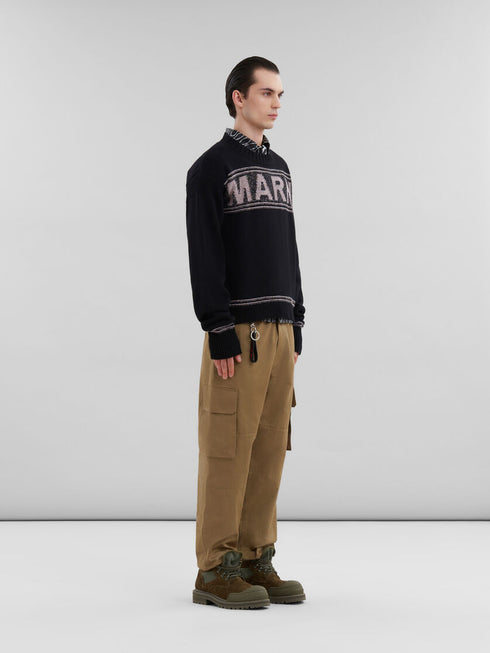 MARNI Black wool jumper with maxi Marni intarsia Mens Apparel