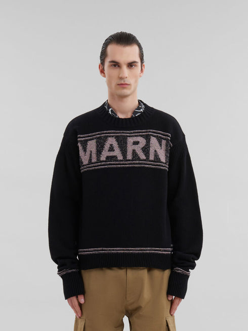 MARNI Black wool jumper with maxi Marni intarsia Mens Apparel