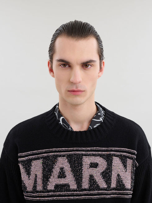 MARNI Black wool jumper with maxi Marni intarsia Mens Apparel