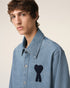 AMI PARIS Blue Cotton Ami de Coeur Overshirt Mens Apparel