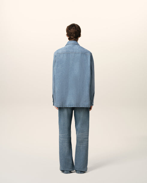 AMI PARIS Blue Cotton Ami de Coeur Overshirt Mens Apparel