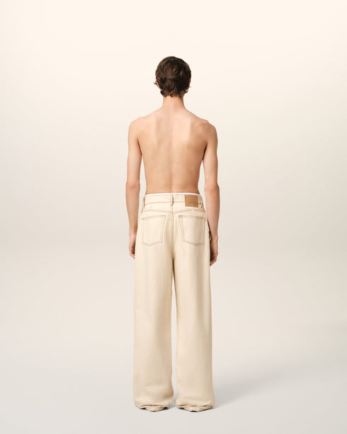 AMI PARIS Beige Cotton Wide Fit Jeans Mens Apparel