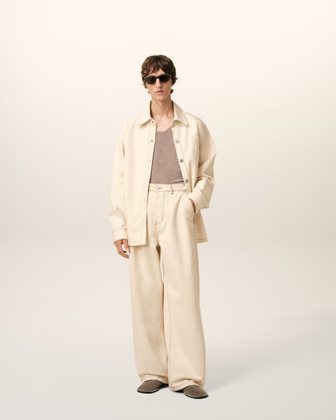 AMI PARIS Beige Cotton Wide Fit Jeans Mens Apparel