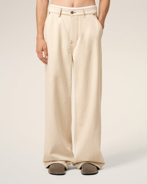 AMI PARIS Beige Cotton Wide Fit Jeans Mens Apparel