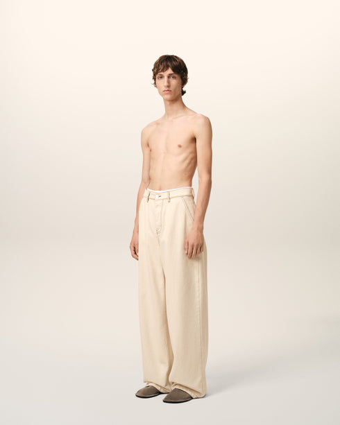 AMI PARIS Beige Cotton Wide Fit Jeans Mens Apparel