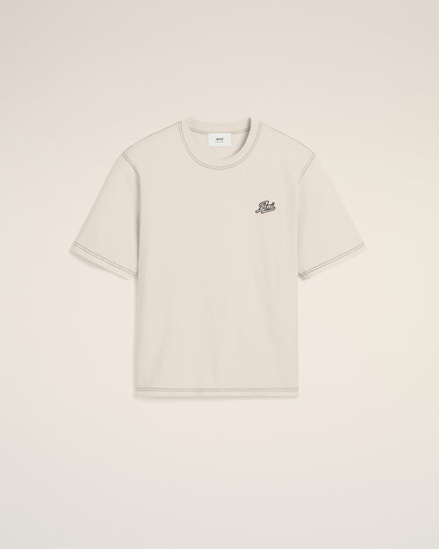 AMI PARIS Beige Cotton Ami Signature T-Shirt Mens Apparel