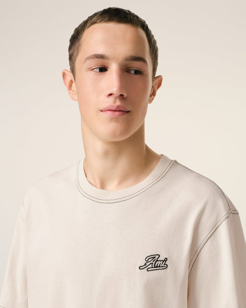 AMI PARIS Beige Cotton Ami Signature T-Shirt Mens Apparel