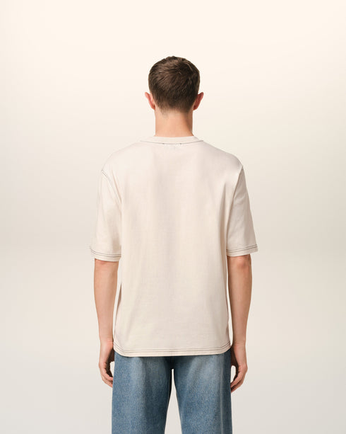 AMI PARIS Beige Cotton Ami Signature T-Shirt Mens Apparel