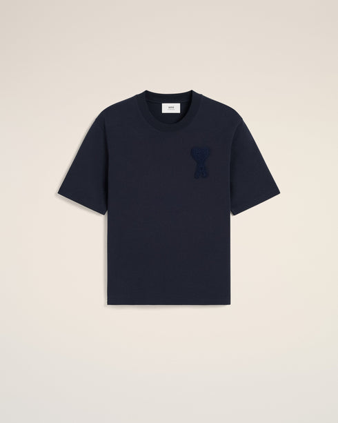 AMI PARIS Navy Cotton Ami de Coeur Patch T-Shirt Mens Apparel