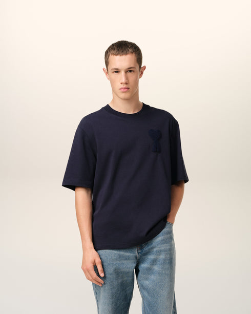 AMI PARIS Navy Cotton Ami de Coeur Patch T-Shirt Mens Apparel