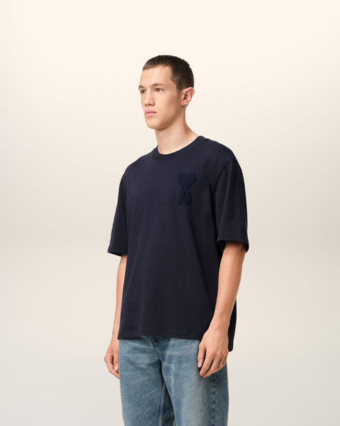 AMI PARIS Navy Cotton Ami de Coeur Patch T-Shirt Mens Apparel