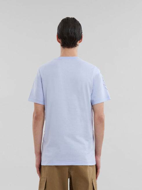 MARNI Blue organic cotton T-shirt with Marni Scribble motif Mens Apparel