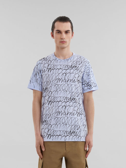 MARNI Blue organic cotton T-shirt with Marni Scribble motif Mens Apparel