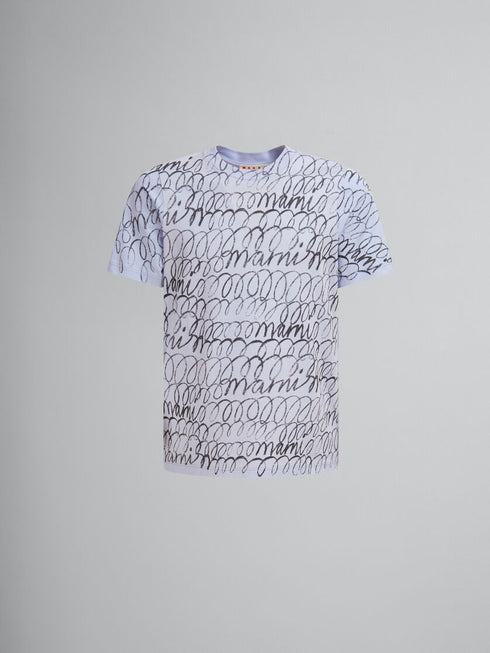 MARNI Blue organic cotton T-shirt with Marni Scribble motif Mens Apparel