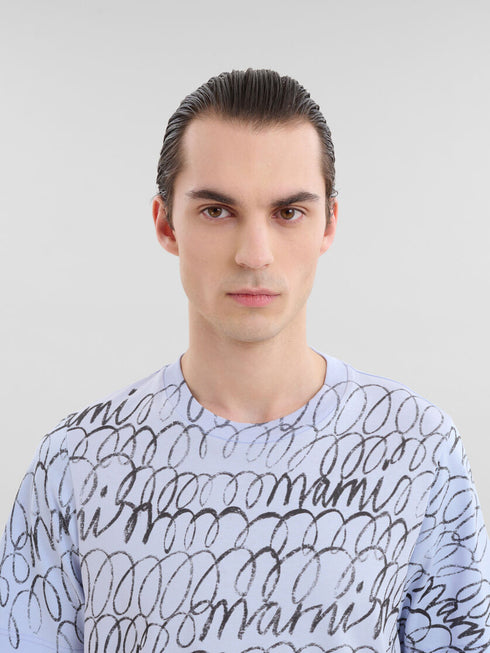 MARNI Blue organic cotton T-shirt with Marni Scribble motif Mens Apparel