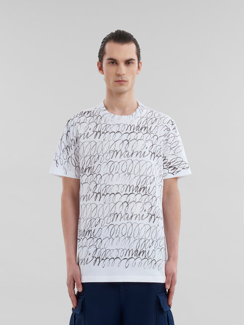 MARNI White organic cotton T-shirt with Marni Scribble motif Mens Apparel