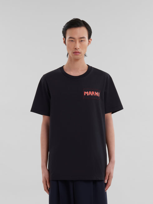 MARNI Black organic cotton T-shirt with Marni patch Mens Apparel
