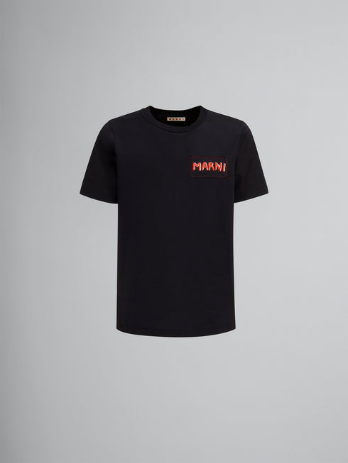 MARNI Black organic cotton T-shirt with Marni patch Mens Apparel