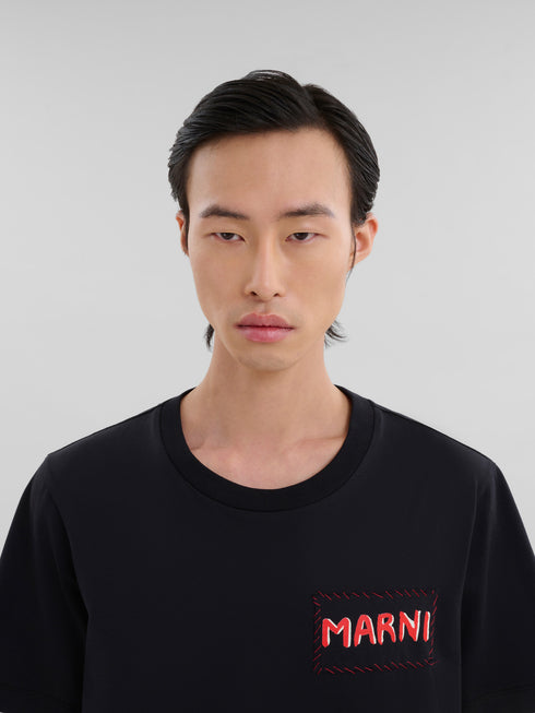 MARNI Black organic cotton T-shirt with Marni patch Mens Apparel