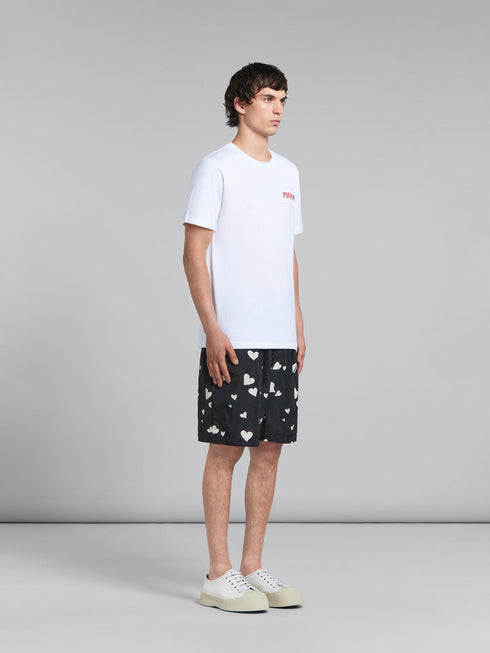 MARNI White organic cotton T-shirt with Marni patch Mens Apparel