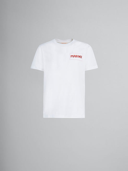 MARNI White organic cotton T-shirt with Marni patch Mens Apparel
