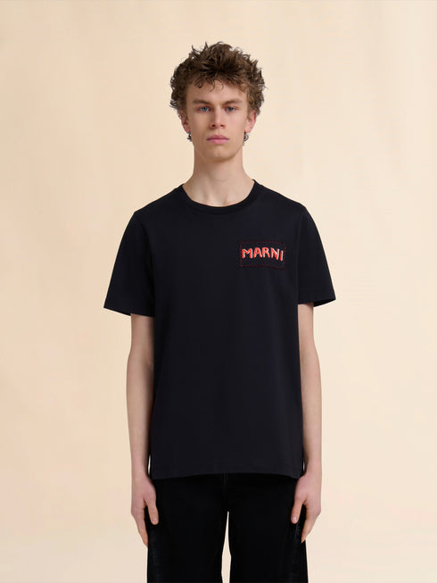 MARNI Black cotton crew neck T-shirt with Marni label Mens Apparel
