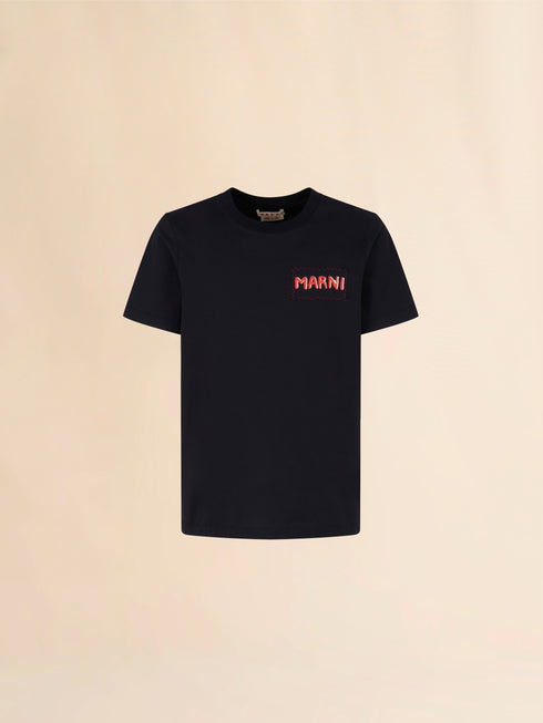 MARNI Black cotton crew neck T-shirt with Marni label Mens Apparel