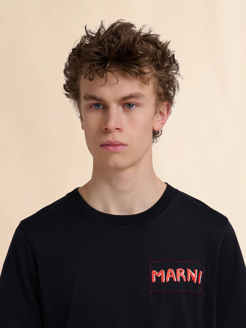 MARNI Black cotton crew neck T-shirt with Marni label Mens Apparel
