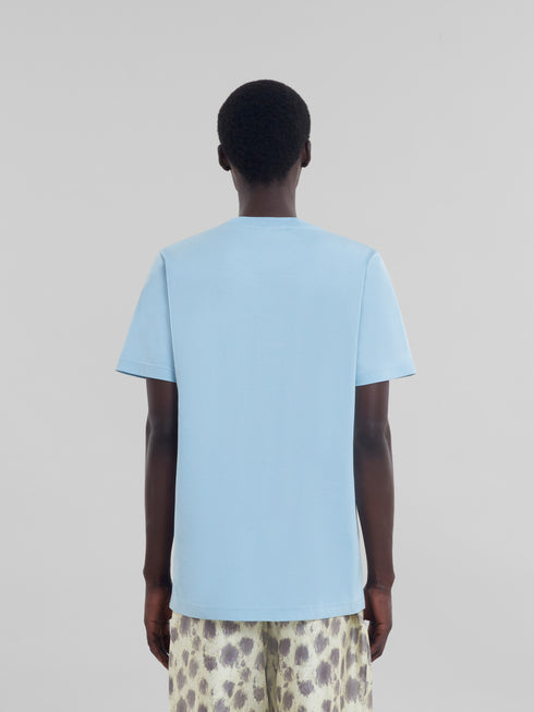 MARNI Light blue organic cotton T-shirt with Marni Mending logo Mens Apparel