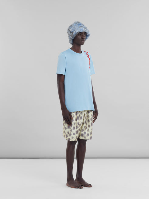 MARNI Light blue organic cotton T-shirt with Marni Mending logo Mens Apparel