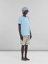 MARNI Light blue organic cotton T-shirt with Marni Mending logo Mens Apparel