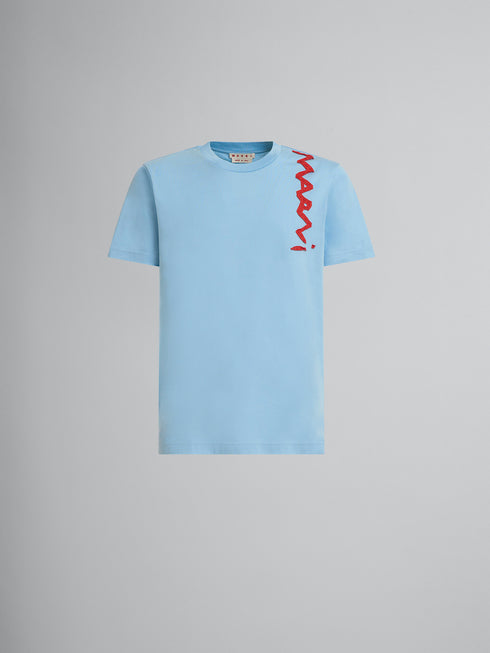 MARNI Light blue organic cotton T-shirt with Marni Mending logo Mens Apparel