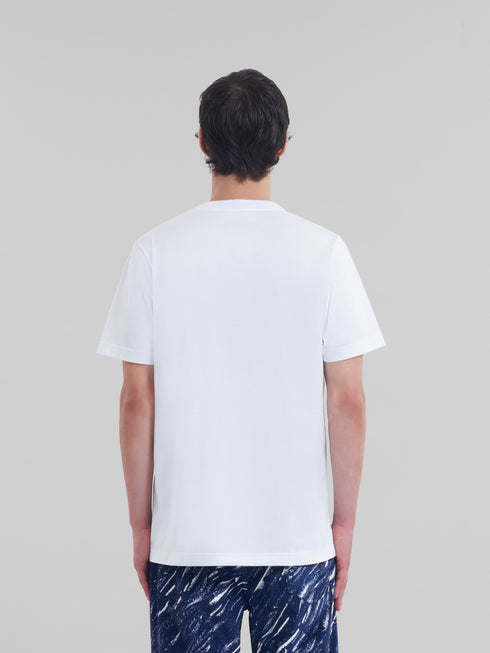 MARNI White organic cotton T-shirt with Marni Mending logo Mens Apparel