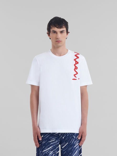 MARNI White organic cotton T-shirt with Marni Mending logo Mens Apparel