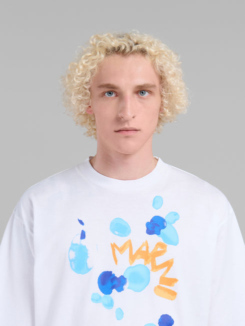 MARNI Bio Cotton T-shirt with Marni dripping print Mens Apparel
