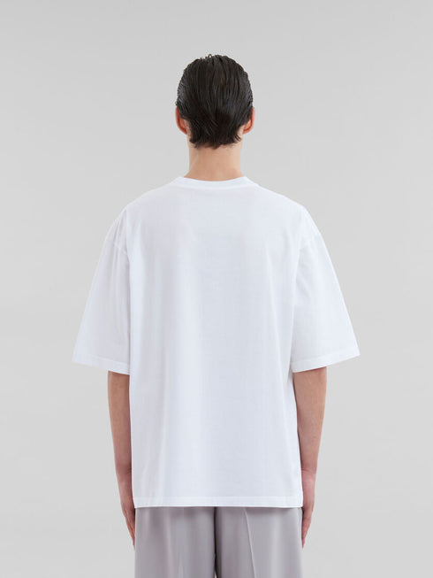 MARNI White organic cotton T-shirt with wrinkled Marni logo Mens Apparel