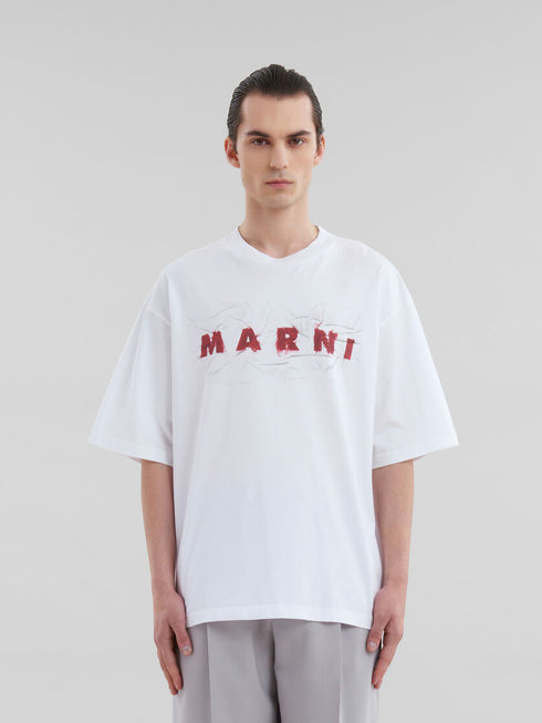 MARNI White organic cotton T-shirt with wrinkled Marni logo Mens Apparel