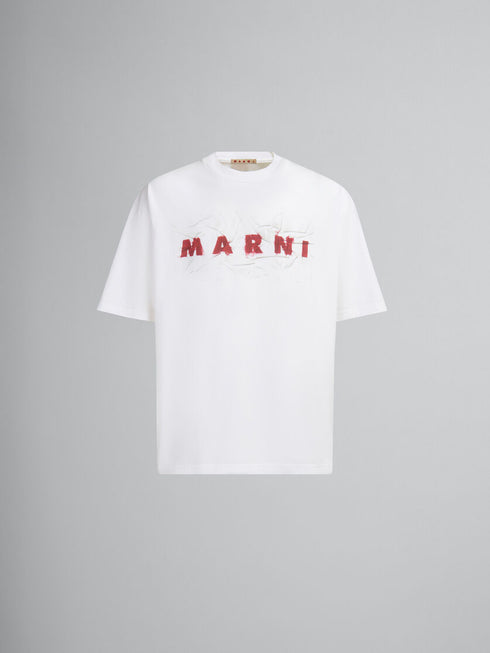 MARNI White organic cotton T-shirt with wrinkled Marni logo Mens Apparel