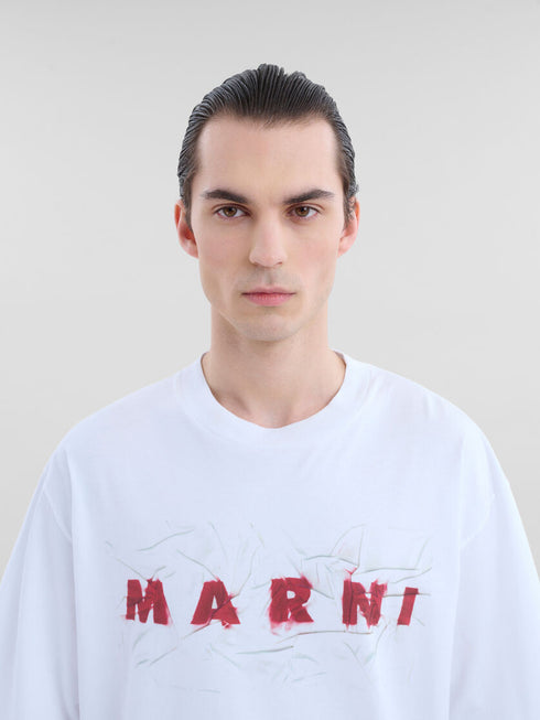 MARNI White organic cotton T-shirt with wrinkled Marni logo Mens Apparel