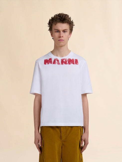 MARNI White cotton T-shirt with Marni Monolith print Mens Apparel