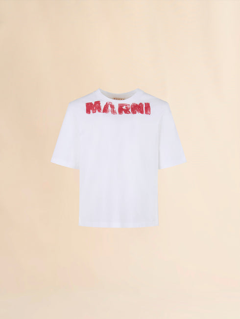 MARNI White cotton T-shirt with Marni Monolith print Mens Apparel