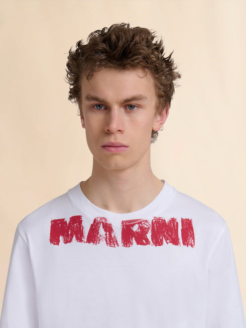 MARNI White cotton T-shirt with Marni Monolith print Mens Apparel