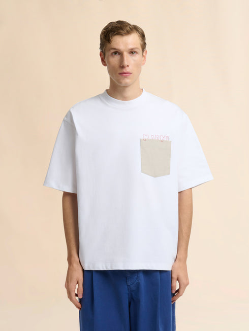 MARNI White Cotton T-shirt With Contrast Pocket Men's Apparel