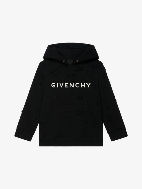 GIVENCHY hooded sweatshirt in partly destroyed fleece Kids Apparel