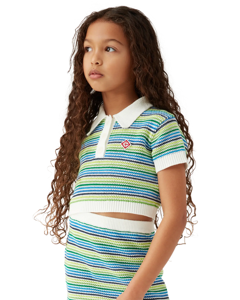 CASABLANCA Girls Stripe Crochet Top Kid's Apparel